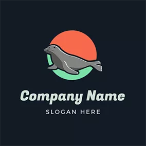 Seal Logo Orange and Green Round and Gray Seal logo design