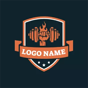 Dumbbell Logo Orange Badge and Dumbbell logo design