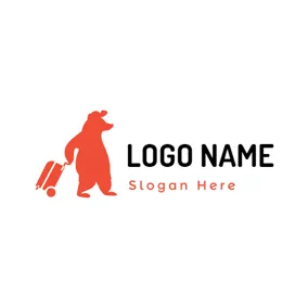 Travel & Hotel Logo Orange Bear and Suitcase logo design