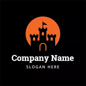 Castle Logo Orange Circle and Black Castle logo design