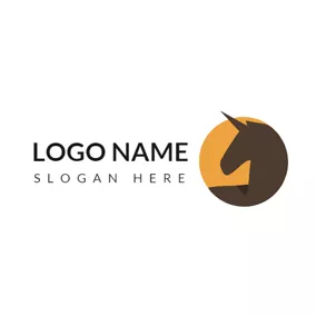 Horse Logo Orange Circle and Brown Horse logo design