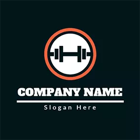 Barbell Logo Orange Circle and Fitness Equipment logo design