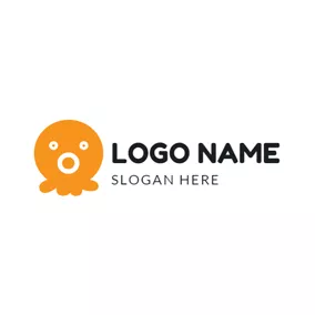 章魚 Logo Orange Circle and Octopus Toy logo design