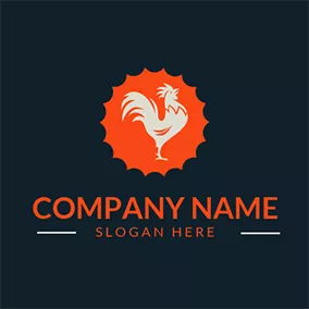 Crow Logo Orange Circle and Rooster Chicken logo design