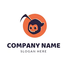 Zombie Logo Orange Circle and Skull Icon logo design