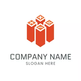 Math Logo Orange Cuboid and White Math Sign logo design