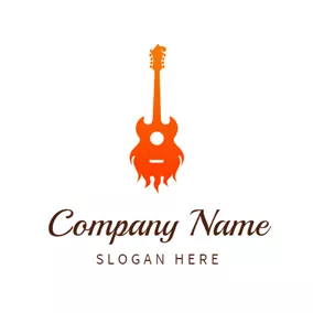Music Logo Orange Fire and Guitar logo design