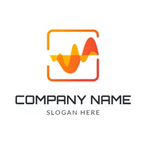 Music Logo Orange Square and Voice Frequency logo design