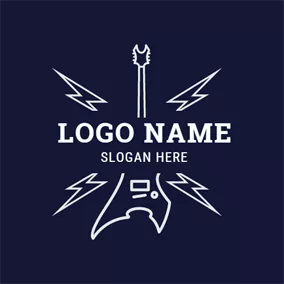 乐团Logo Outlined Blue Lightening and Guitar logo design
