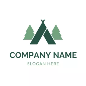 Travel & Hotel Logo Outlined Green Tree and Tent logo design