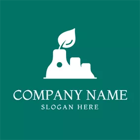 Environment & Green Logo Outlined White Factory and Leaf logo design