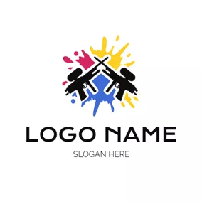 Paintball Logo Paint Spray and Paintball Gun logo design