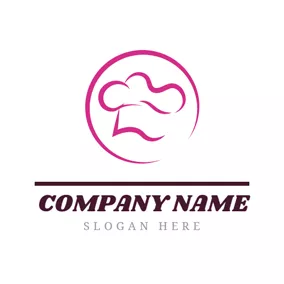 Restaurant Logo Pink Circle and Abstract Chef Hat logo design