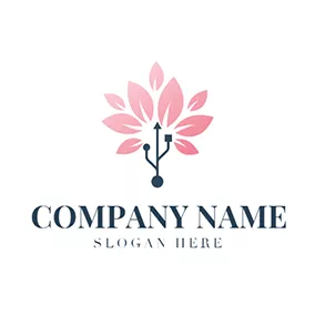 USB Logo Pink Flower and Usb Icon logo design