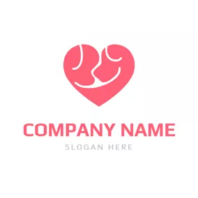 Emblem Logo Pink Heart and Dog logo design