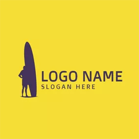 Surf Logo Purple Surfboard and Surfer logo design