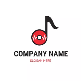 Music Logo Red CD and Black Note logo design