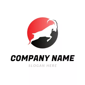Zodiac Logo Red and Black Yellow Circle Jumping Aries Goat logo design