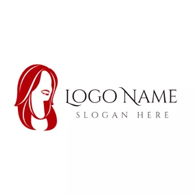 Hair Stylist Logo Red and Medium Length Hair logo design