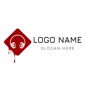 Music Logo Red and White Earphone logo design