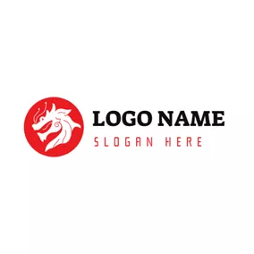 Dragon Logo Red and White Round Dragon logo design
