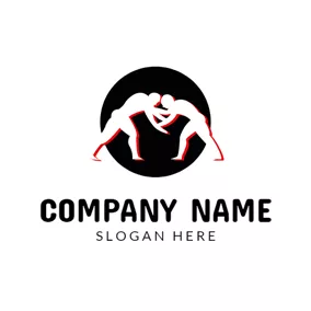 摔跤 Logo Red and White Wrestling Sportsman logo design