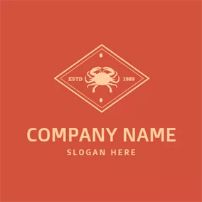 Crab Logo Red Background Rhombus and Crab logo design