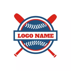 Club Logo Red Bat and Blue Baseball logo design