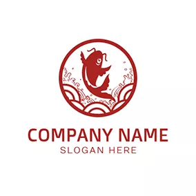 Red Logo Red Circle and Fish Icon logo design