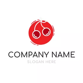 櫻桃logo Red Circle and Fresh Cherry logo design