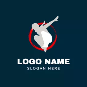 Parkour Logo Red Circle and Parkour Athlete logo design