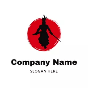Samurai Logo Red Circle and Strong Samurai logo design