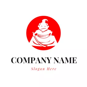 Samurai Logo Red Circle and White Samurai logo design