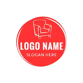 家具ロゴ Red Circle and White Sofa logo design