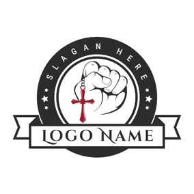 Music Logo Red Cross Banner and Hand logo design