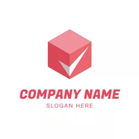 Check Logo Red Cube and Check Symbol logo design