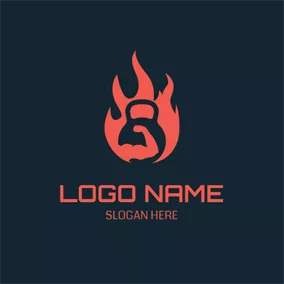 Strength Logo Red Fire and Kettle Bell logo design