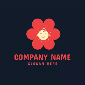 Children & Childcare Logo Red Flower and Lovely Baby logo design
