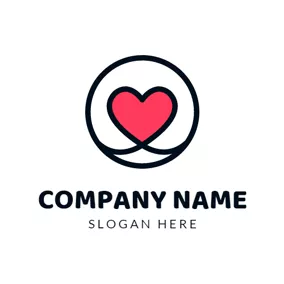 Abstract Logo Red Heart and Black Circle logo design