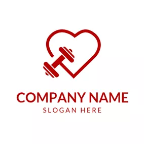 Dumbbell Logo Red Heart and Dumbbell logo design