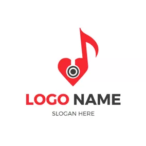 Music Logo Red Heart Circle and Note logo design