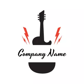 Music Logo Red Lightening and Black Guitar logo design