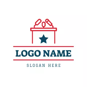 Table Logo Red Microphone and Desk logo design