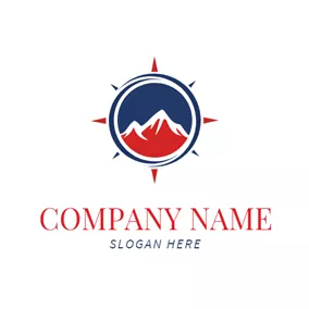 Kompass Logo Red Mountain and Blue Compass logo design