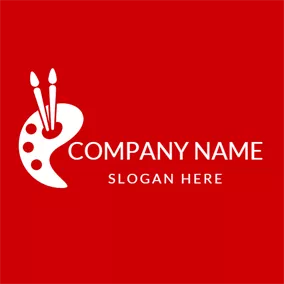 Artist Logo Red Palette and White Paint Brush logo design