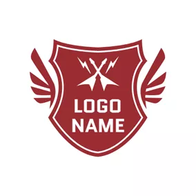 Music Logo Red Shield and White Guitar logo design