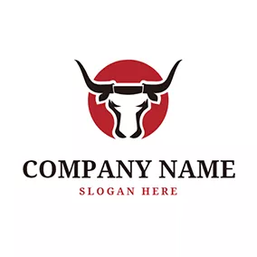 Bull Logo Red Sun and Black Bull Head logo design
