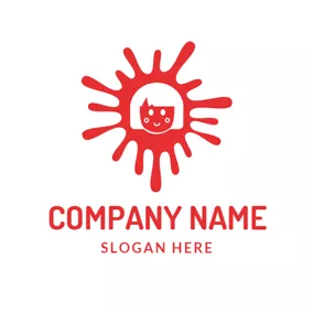 Daycare Logo Red Sun and Happy Child Face logo design