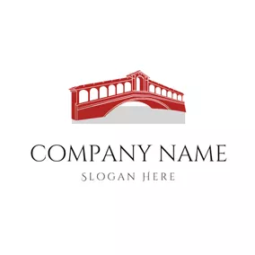 Brücke Logo Red Traditional Arch Bridge logo design