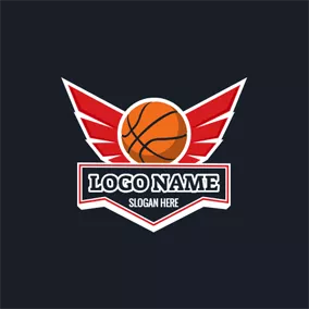 Emblem Logo Red Wing and Basketball logo design